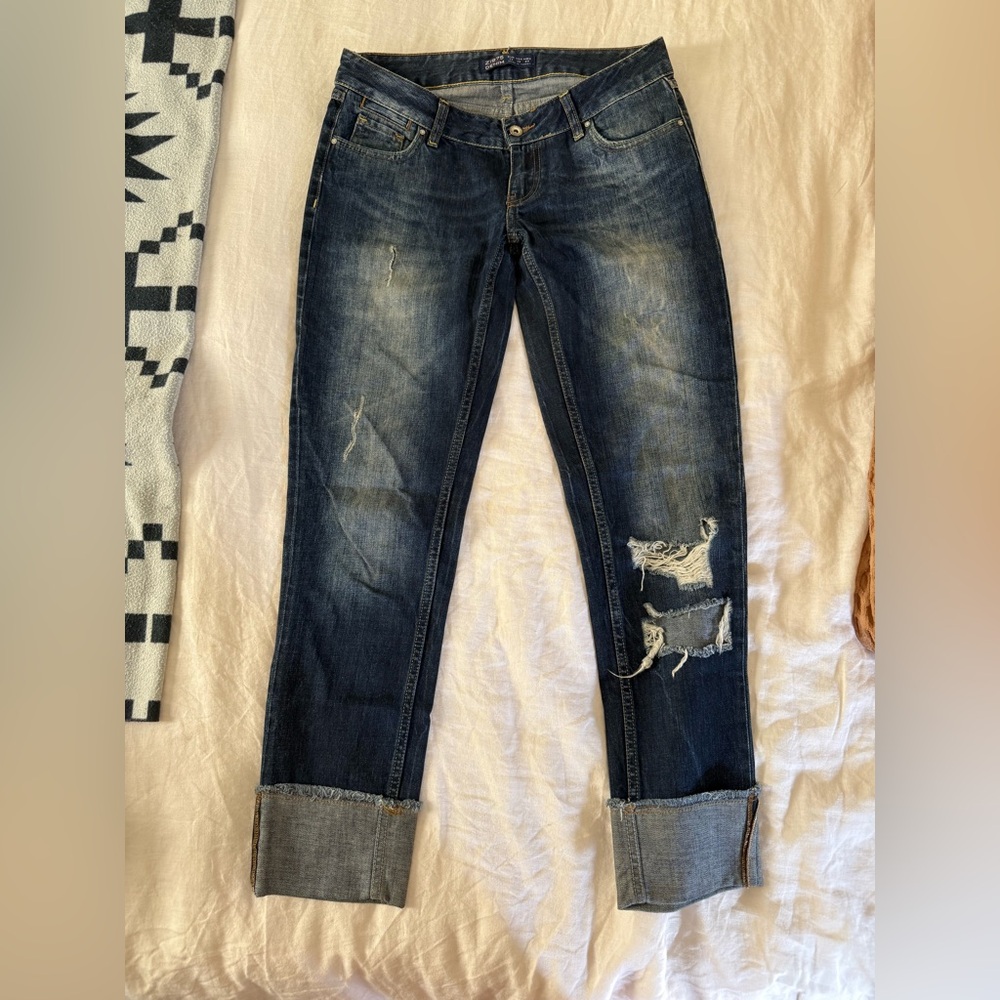 Zara Dark Blue Distressed Cropped Jeans